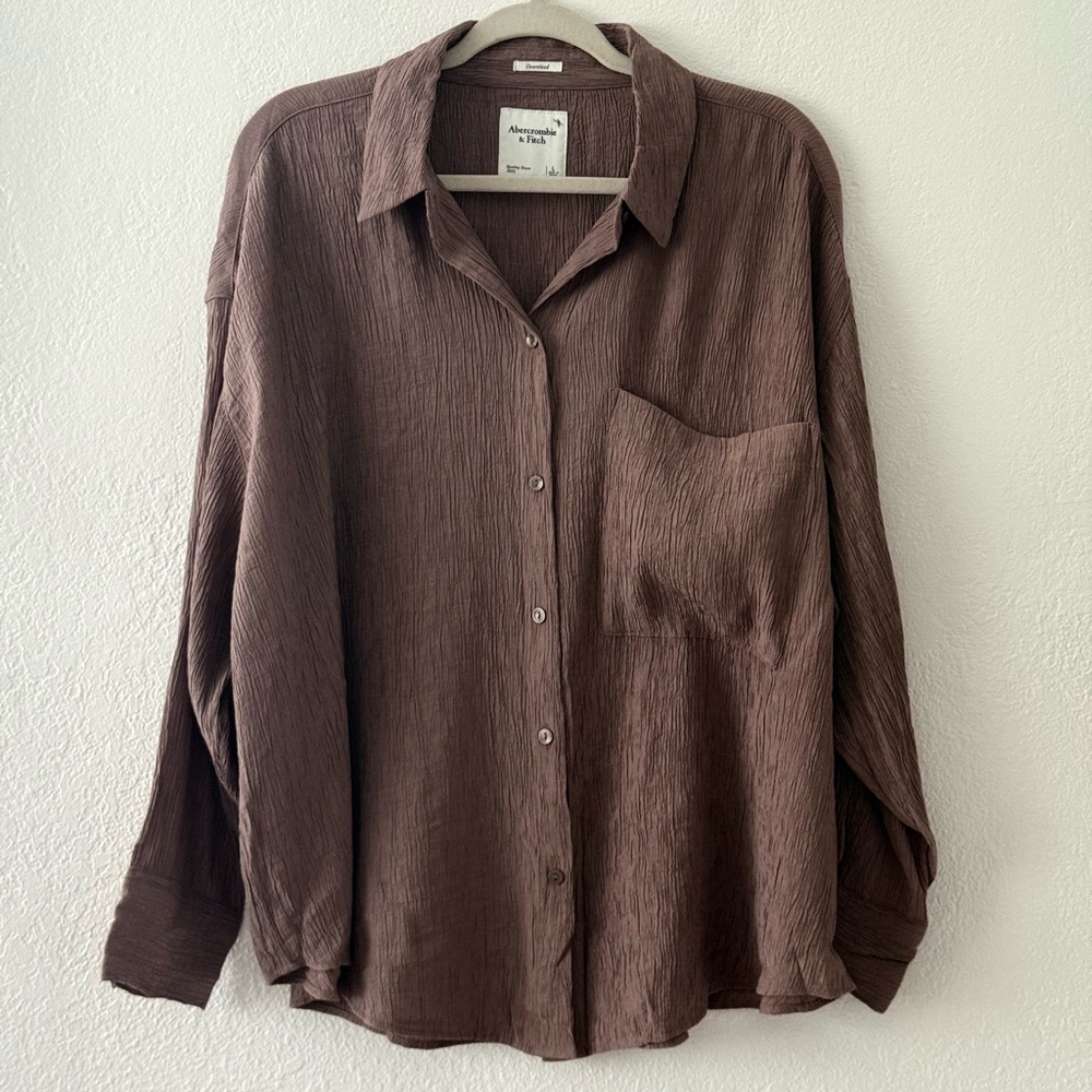 Abercrombie & Fitch Crinkle Oversized Button-Down Shirt Size Large - Picture 2 of 14